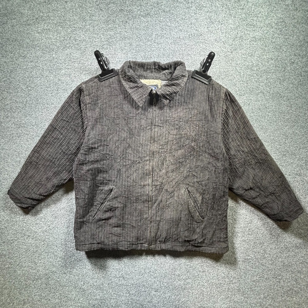 Vintage Protest Jacket Men's XL Gray Cotton Corduroy Zip-Up Sherpa Fleece-Lined
